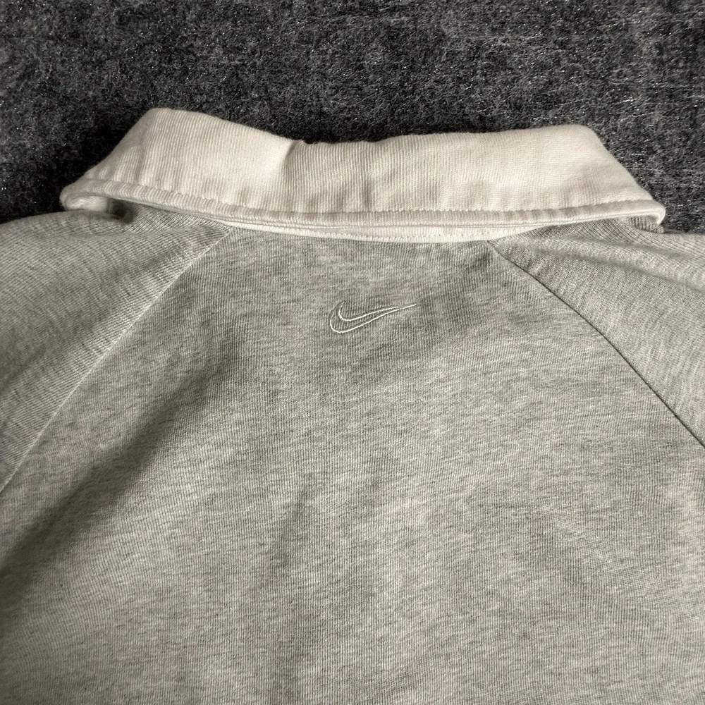 Nike Swoosh Rugby Shirt Mens XL Gray White Stripe Long Sleeve Heavy Cotton Polo